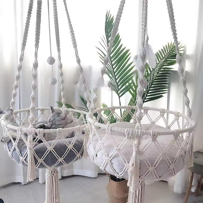 Hanging Macrame Cat Hammock Bed