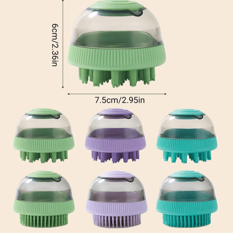 Green, purple, and teal massage tools with dimensions on a beige background