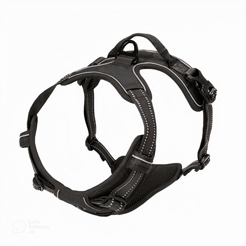 Black dog harness on a white background