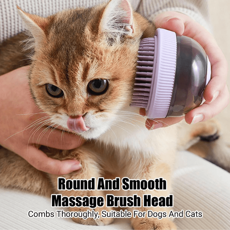 Cat being groomed with a round and smooth massage brush head, suitable for dogs and cats.