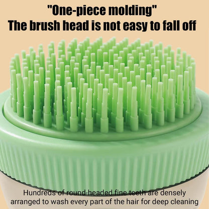 Green brush head with round-headed fine teeth on a beige background